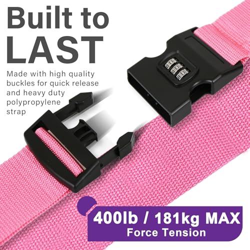 Image of Ferris Luggage Strap for Suitcase TSA Approved with Luggage Tag Suitcase Strap Luggage Straps Luggage Identifiers Luggage Belt Strap Luggage Connector Straps Luggage Accessories (Pink)