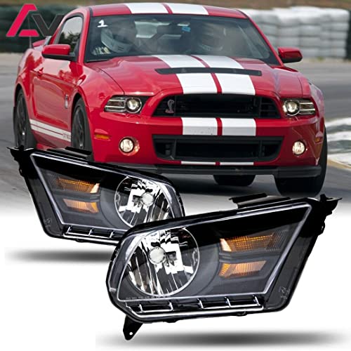ROXX Headlight Assembly Compatible with 2010 2011 2012 2013 2014 Ford Mustang OE Headlamp Replacement Black Housing Amber Reflector(Driver and Passenger Side)