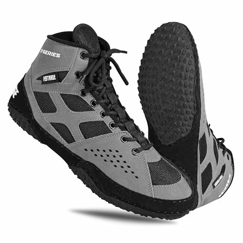 Top 10 Best Women's Wrestling Shoes for Performance 11 FISTRAGE Wrestling Shoes For Men, Women, Youth Lightweight Shoes Fighting Wrestling - AmmaraHide Seude with Rubber Sole, Sports Master Training Boots | Combat Footwear | Ventilated Design With Mesh | Pro Geniune Handmade Unisex Shoes (Grey-Black, US Footwear Size System, Adult, Men, Numeric, Medium, 9)