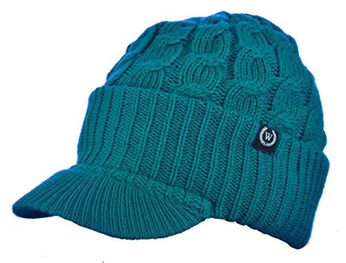 Newsboy Cable Knitted Hat with Visor Bill Winter Warm Hat for Women (Teal)