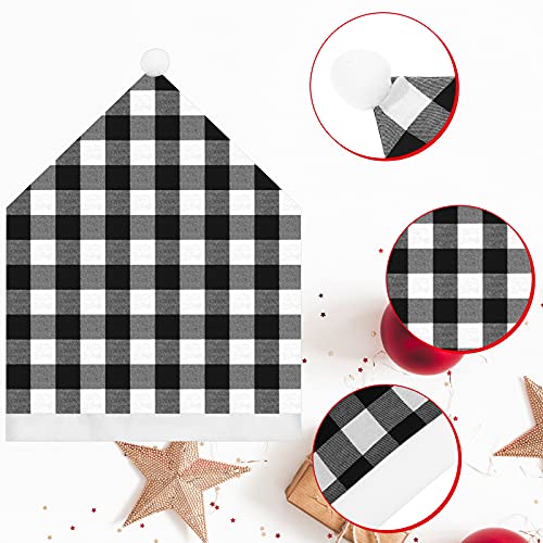 4 Pcs Elastic Buffalo Christmas Santa Hat Chair Covers Dining Table Chair Slipcovers Buffalo Xmas Protective Chair Back Slipcovers For Holiday Kitchen Home Xmas Decor(Black And White,Basic Style) #TOP2