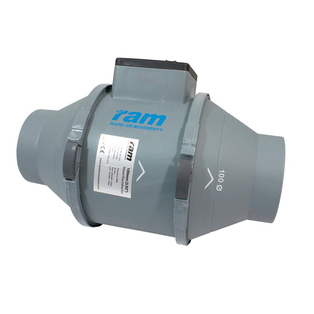 Ram 4 5 6 8 inch Inline Mixed Flow UK Plug Hydroponics Grow Fan upto 840m3/hr (125mm 5"- 225 m3/hr)
