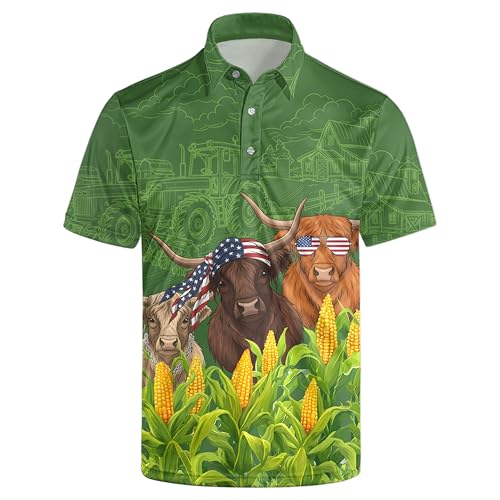NELife Men's Novelty Polo Shirts Farm Short Sleeve Funny Golf Shirts for Men Moisture Wicking Cow Print Performance Polos L