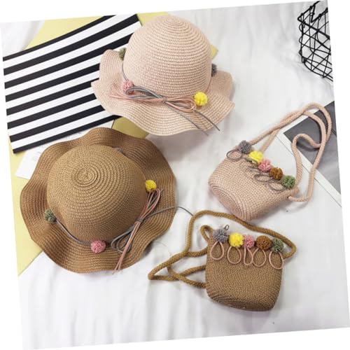 Boy Girl Sun Hat Matching Storage Bag Beige Straw Hat for Girls Lightweight Breathable for Beach Travel and Outdoor Activities2