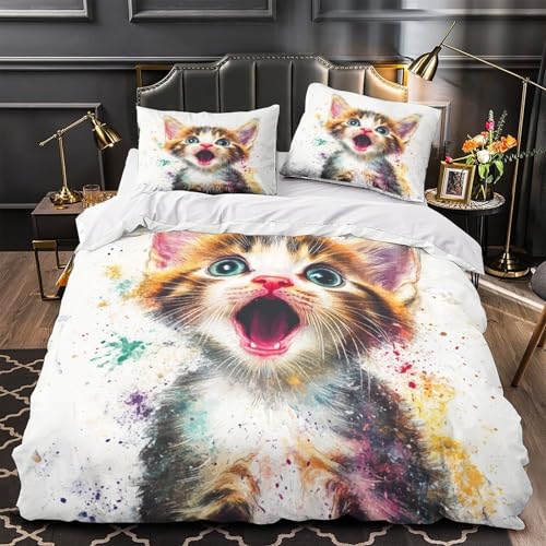 Housse de couette chaton 3D anti-décoloration avec éclair caché - 2
