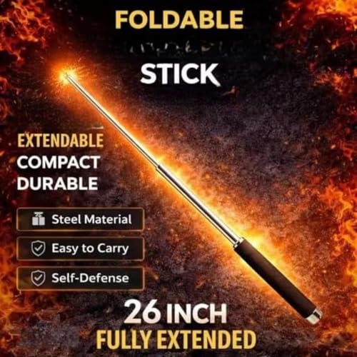 Image of Stainless Steel Premium Collapsible Walking Stick, Lightweight, Extendable with Non-Slip Grip, Foldable Compact, for Hiking or Walking Stick (Pack of 1)
