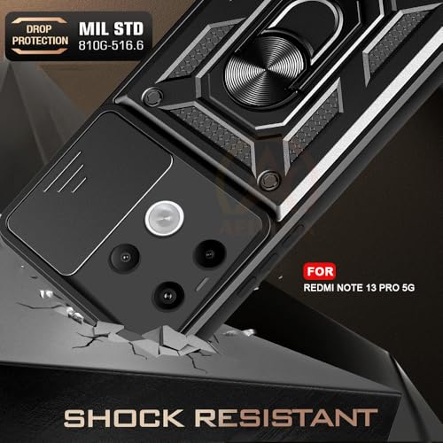 Image of Armor Bumper Back Cover Case for REDMI Note 13 PRO 5G Rotating Camera Cover, Ring Holder & Kickstand | Heavy Duty & 360 Degree Protection REDMI Note 13 PRO 5G Back Cover (Black)