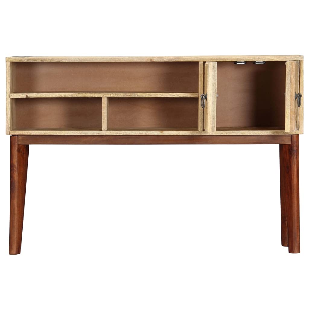 Mesa consola clásica de madera maciza con espacio de almacenamiento, mesa sólida de madera de mango con rayas marrones y doradas