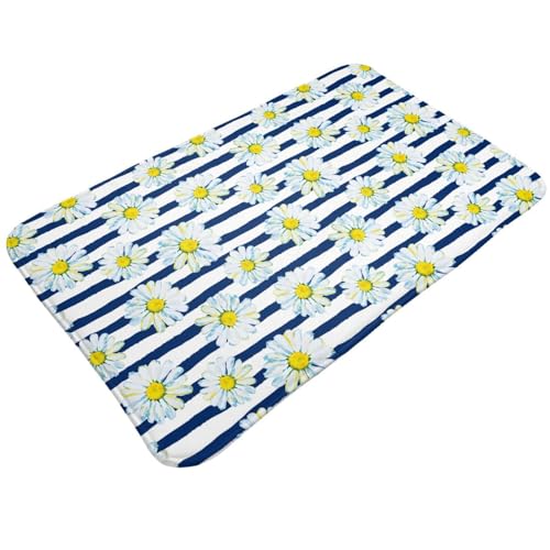 Alfombras de baño antideslizantes y lavables, tapetes de cocina para suelo, alfombras de entrada para interiores, alfombra náutica a rayas de margaritas para lavandería, cuarto de baño, alfombra de