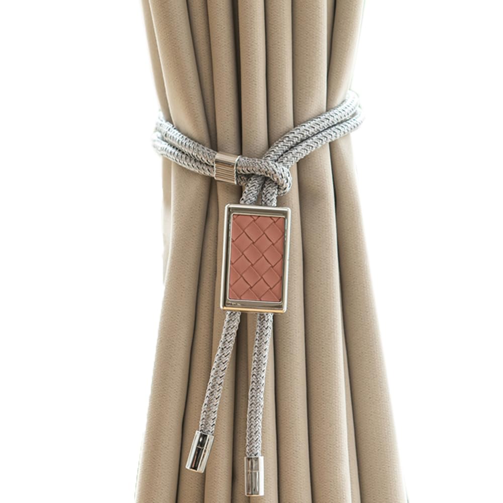 Retenues de fenêtre, boucle de rideau en bois, 2 paires de retenues de corde de rideau simples, boucle de rideau réglable, embrasses de rideaux décoratives, retenues de draperie en corde(Pink)