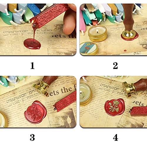 Wachsstäbchen mit Docht, AMTOL 10 PCS Wachsstäbchen mit 2 Stück weißen Kerzen und 1 Stück Wachsschmelzlöffel, für Hochzeitseinladungen, Karten, Umschläge und Siegelstempel (Gold)