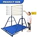 kechery Foldable Gymnastics Bar with Mat, Rings and Bar Pad for Junior Kids, 3'-7' Adjustable Height and Expandable Gymnastics Horizontal Bar Indoor Equipment for Kid's Training at Home.