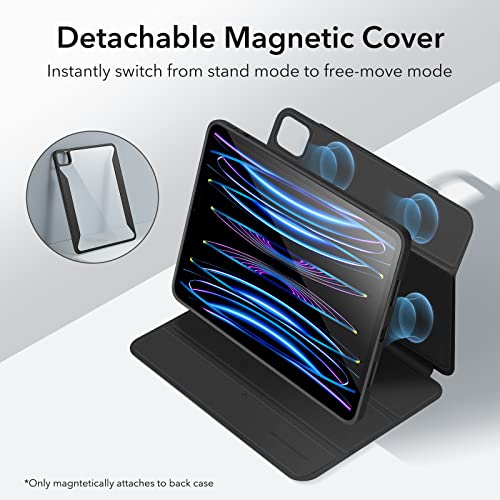 Image of ESR for iPad Pro 11 inch Case (2022 /2021 /2020 /2018, 4th /3rd /2nd /1st Generation), iPad Pro Cover with Pencil Holder, Detachable Magnetic Cover, Vertical Stand, Rebound 360 Series, Black