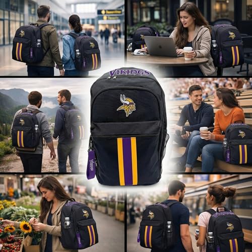 Image of NFL Minnesota Vikings Backpack - Triple Stripe Wordmark Design with Keychain