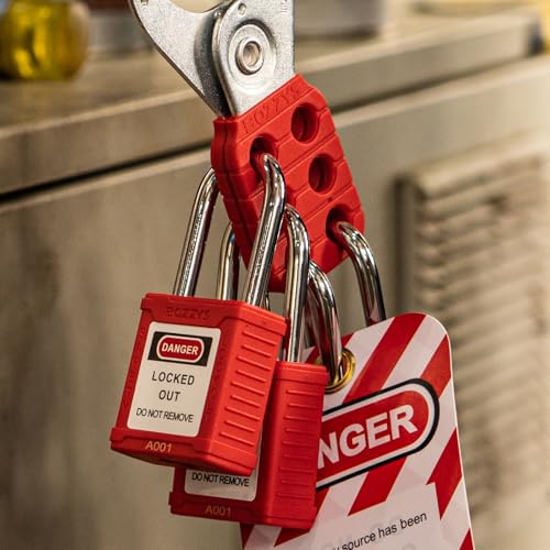 Image of Lockout Tagout Locks 12-Pack|OSHA Red Loto Locks Keyed Different|2 Keys /Lock for Industrial Machinery & Electrical Panels|Chrome Steel & Laser Coding