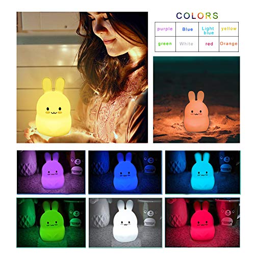 Yuede Kids Night Light For Bedroom, Silicone Usb Rechargeable Night Lights, 9 Colors Change With Touch Sensor And Remote Control For Baby/Kids/Adult Gifts (Rabbit) #TOP6