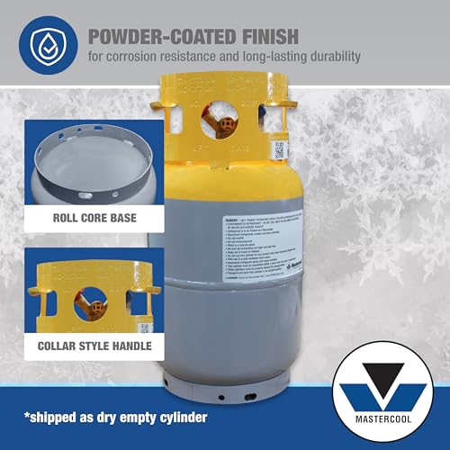 Mastercool 62010 30 lb Refrigerant Recovery Cylinder, DOT-Approved, 1/4" FL-M Connections, HP295 Steel, Yellow/Gray (No Refrigerant Included)