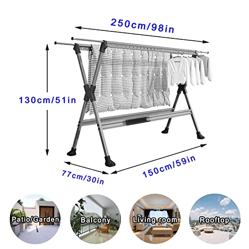 Étendoir rétractable 250 cm pour sécher les grands draps