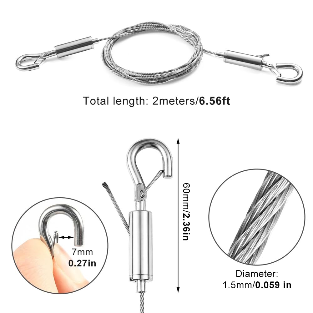 2PCS Adjustable Picture Hanging Wire with Hooks and Loop, Photos Hanging Cord, Stainless Steel Wire Rope for Curtain Mirror - Image 2