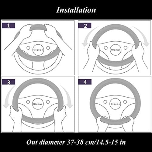 Car Steering Wheel Cover Leather - Soft Microfiber Steering Wheel Cover Universal Size M 37-38cm /14.5-15inch, Anti-slip, Breathable, Gray