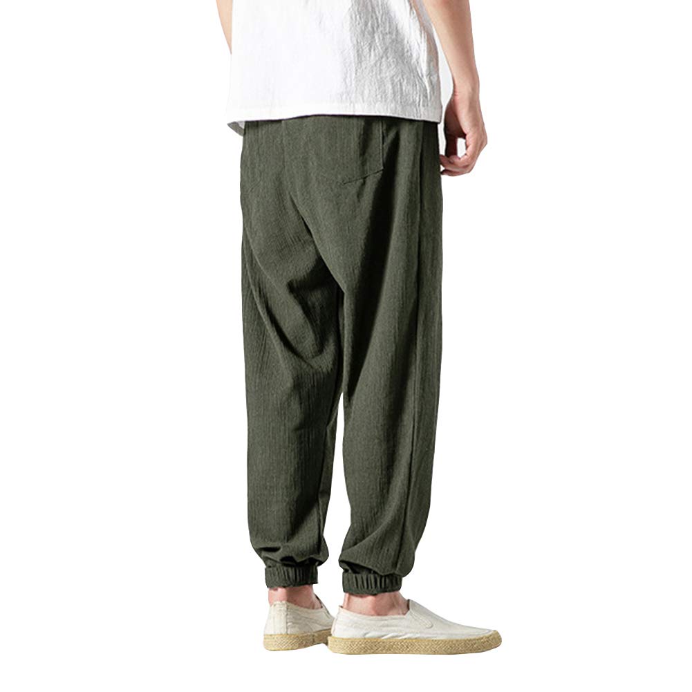 Vanvene - Pantaloni casual da uomo in lino e cotone, leggeri e larghi, da spiaggia, yoga, gamba ampia