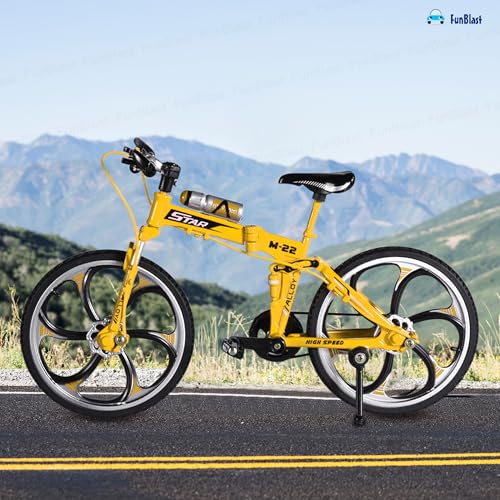 Image of FunBlast Vintage Mini Metal Bicycle - 1:8 Die-Cast Realistic Mount Bike Model, Retro Alloy Classical Cycle Toy for Desktop Ornament, Home Decor, Scene Model (Yellow)