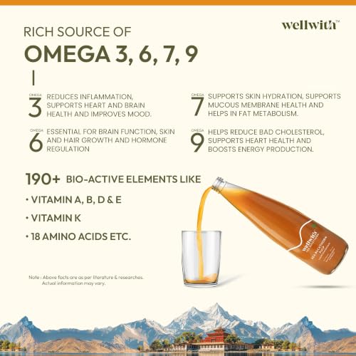 Image of Wellwith by Ayuzera Himalayan Sea Buckthorn Pulp 300ml | Cold Pressed Seabuckthorn Juice | Rich in Vitamin C, Omega 3 6 7 9 & Antioxidants | Supports Immunity, Skin & Gut Health