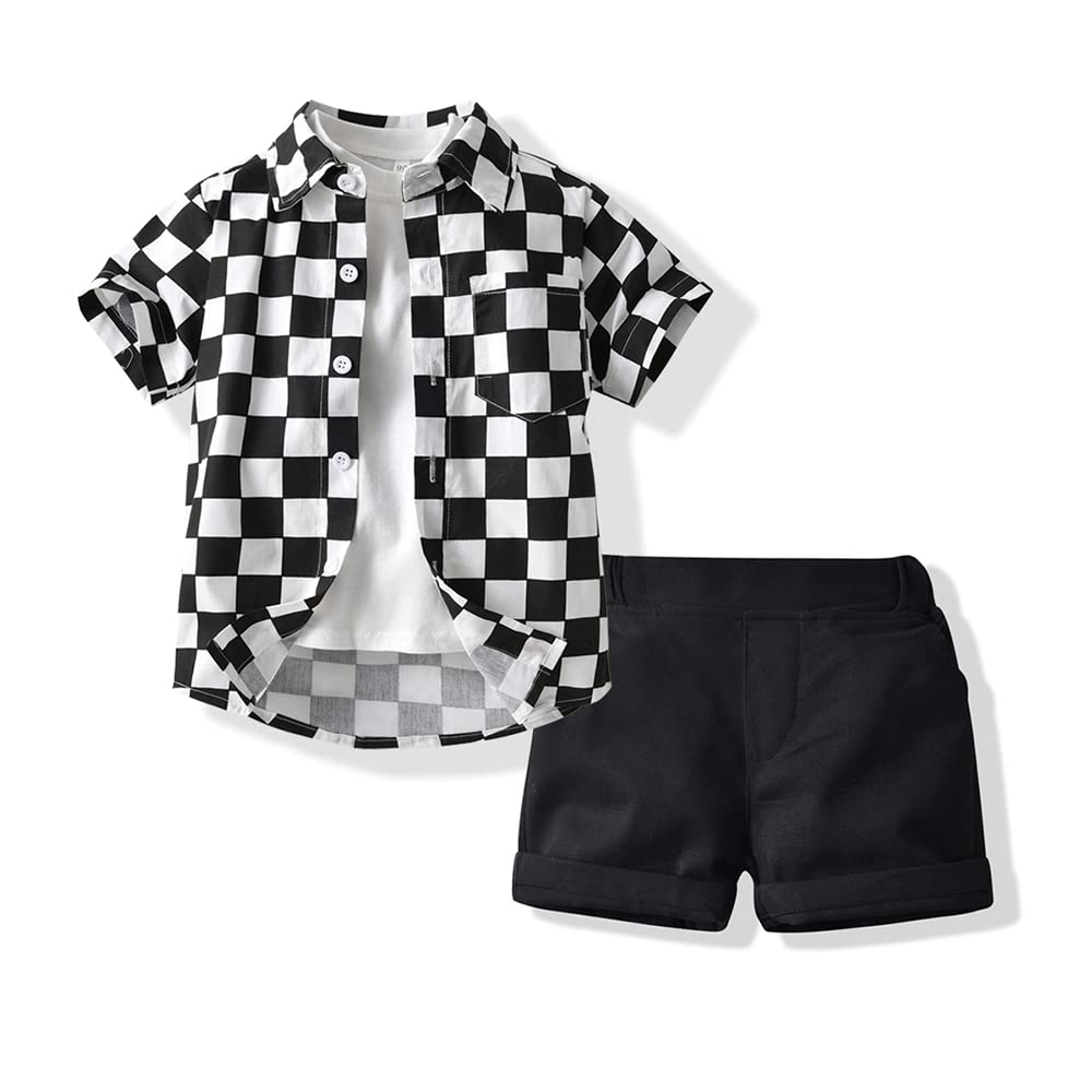 xirubaby Newborn Baby Boy Clothes Outfits Cotton Checkerboard T-Shirt+ Short Sleeve Shirt+Shorts Sets 3 Pieces
