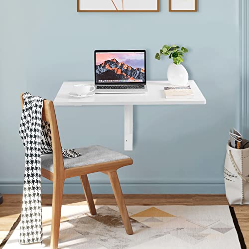 COSTWAY Mesa Plegable Pared de 80 cm x 60 cm, Escritorio Flotante para Espacios Pequeños, Estación de Trabajo Plegable para Cocina, Dormitorio, Lavadero, Estudio (Blanco) - imagen 8