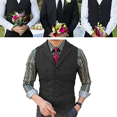 Mens Slim Fit Herringbone Tweed Suits Vest, Lapel V Neck Casual Formal Groomman Lightweight Waistcoat for Prom Banquet Work ( Color : Coffe , Size : 3X-Large )4