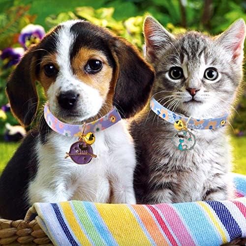 4 Pack Cat Collar,16-29 cm Adjustable Kitten Collar with Bell,Summer Aloha Flower Cat Collars,Cat Flea Collars,Cat Bow Tie Collars Safety Quick Release Buckle for Most Domestic,Puppy,Small Dog (B)