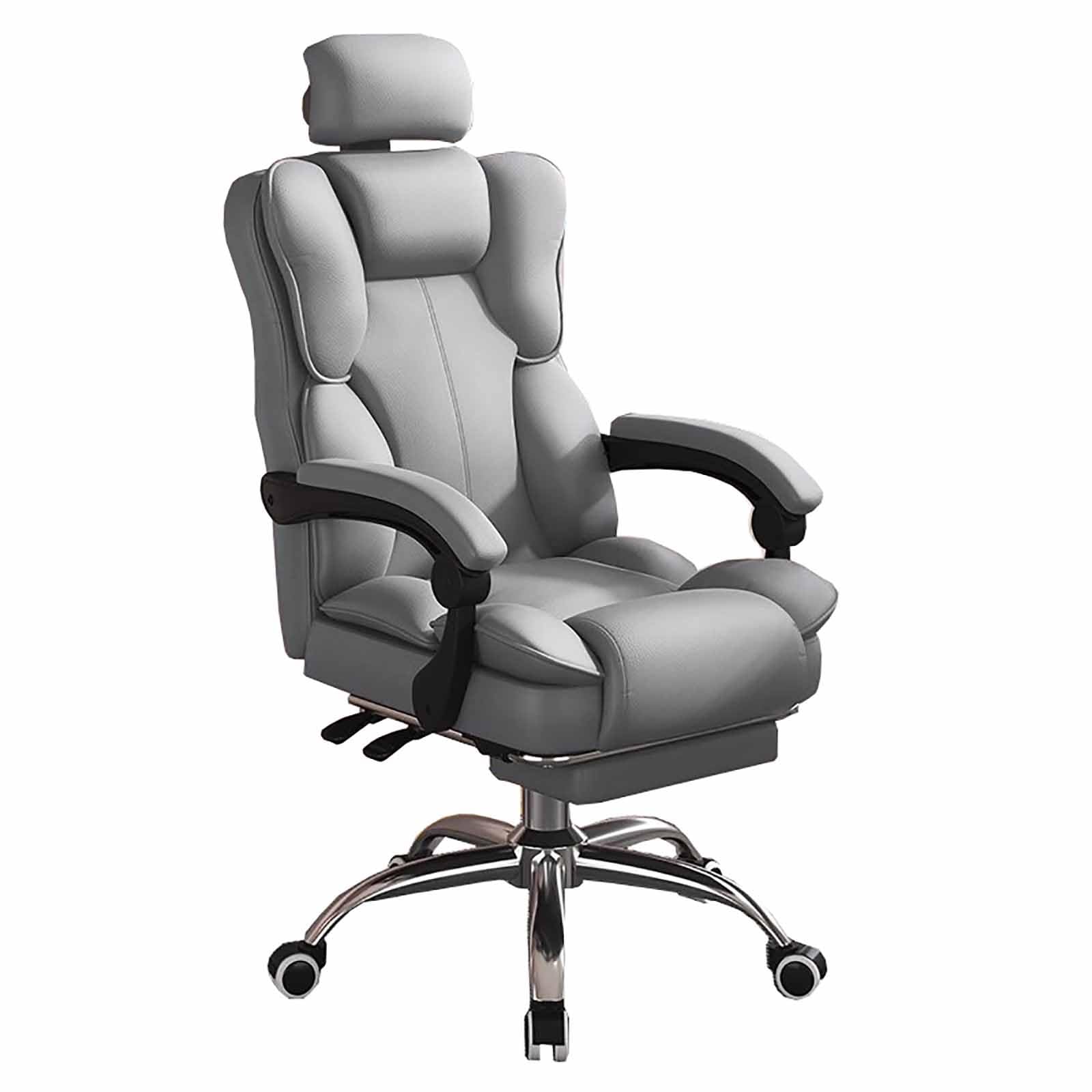 Sedia da ufficio ergonomica in pelle con poggiapiedi, schienale alto, sedia da scrivania per casa e ufficio, elegante design grigio carino, soluzione comoda per sedersi