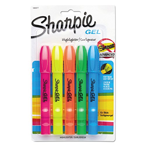 Sharpie 1803277 Gel Highlighter, Assorted Colors, 5 per Set