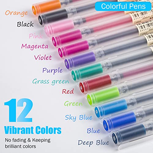 Beiwo Premium Gel Ink Ball Point Pen, [0.5Mm] Fine Point Color Pens, Smooth Writing Gel Pen For Office School Stationery Supply (12 Ct/Colorful) #TOP3