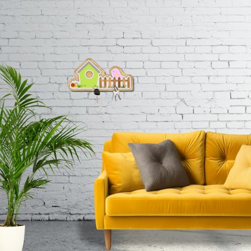 Image of Wooden Birdhouse Design Wall Mount Key Hanger for Home Office Decorative Wall Mounted Stylish Key Hanger for Home Decor (V-House Keyholder Green)