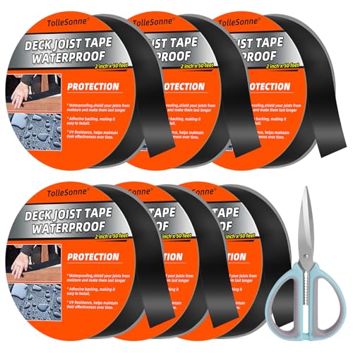 Image of 6 Pack Joist Tape for Decking 2 inch x 50' Weather-Resistant Butyl Joist Tape, Self Adhesive Deck Flashing Tape for Hardwood for Wood Decks Beams Roof 2 inch x 50 feet