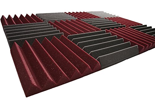 Paneles acústicos de espuma en cuña 12"x12"x2" color Burgundy/Charcoal 12 piezas miniatura 3