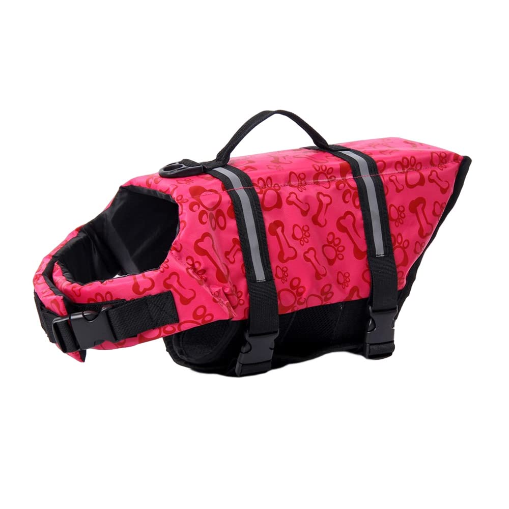 FANSU Dog Life Jacket Adjustable, Safety Floatation Vest Coat Pet Life Preserver with Handle for Swimming, Surfing, Boating for Small Dog Puppy Large Dog (M,Pink skull)
