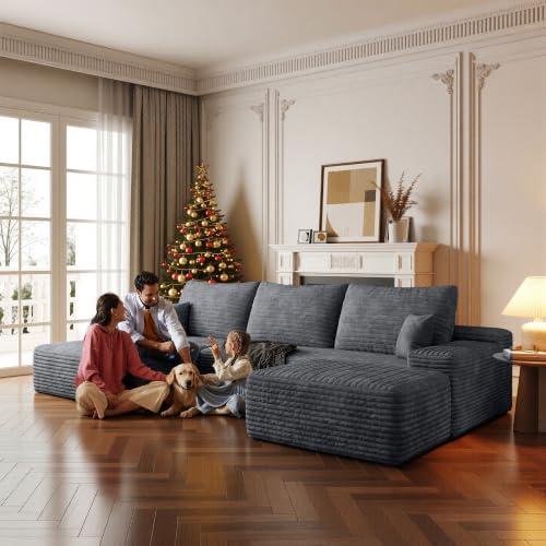 Image of Boneless Couch, Modular Sectional Couches for Living Room, U-Shaped Cloud Couch Sofa with Deep Seat, Fluffy Corduroy Upholstered Corner Sofa