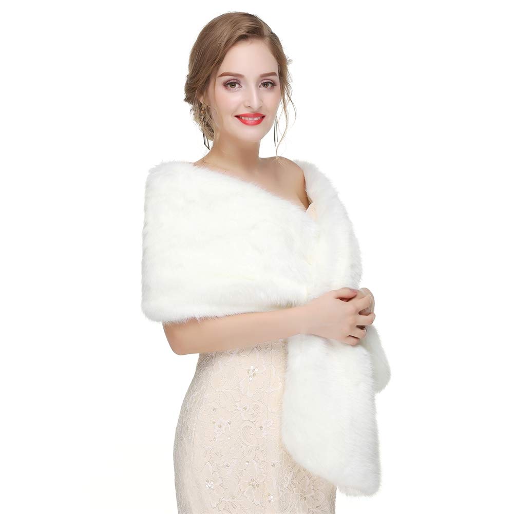Mujer Pelo Sintético Estola Capa para Fiesta Novia Chal Bodas Invierno Blanco