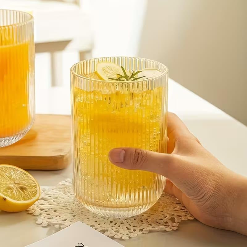 Image of WRINGO 250ML Italian Premium Juice Glasses and Transparent Water Glass Medium Size Tumbler Glasses for Drinking Water and Cocktails, Diamond Design Water Glass Set of 6 (Lining, Set of 6)