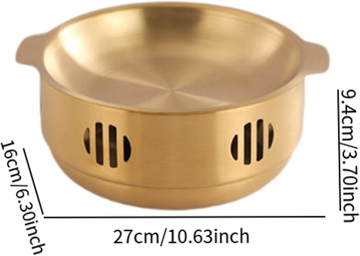 BBQ Warming Warmer Japanese Shabu Pot Double Ear Korean Household Wok Pan Nabe Pot for Picnic Restaurant Camping, Gold ，Gold