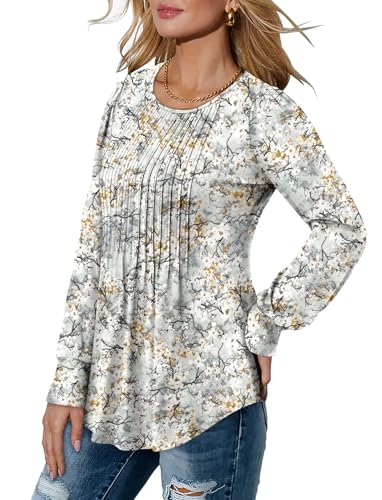 BETTE BOUTIK Long Sleeve Shirts for Women Fall Tops Dressy Blouses Crewneck Tunic Tops for Leggings S-3XL