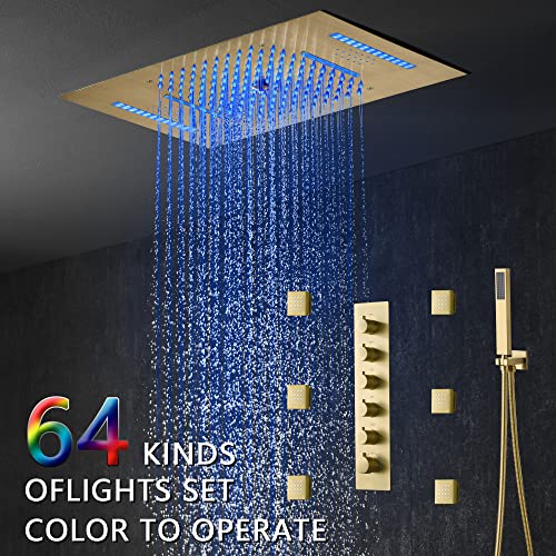 Cascada Luxury Sistema de ducha moderno LED 15”x23” con altavoces Bluetooth integrados, 5 funciones (Lluvia, Cascada, Neblina, jets corporales y ducha de mano) en acero inoxidable pulido miniatura 3