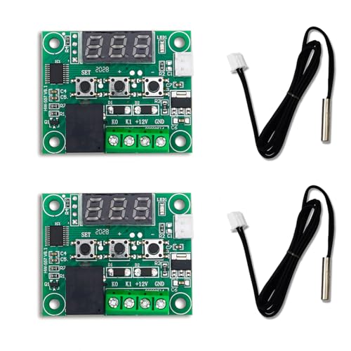 Image of Electronic Spices W1209 12V DC Digital Temperature Controller Board Micro Digital Thermostat -50-110C Electronic Temperature Module (Pack of 2)
