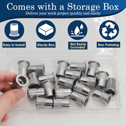Image of 21Pcs M10 Rivet Nuts, 304 Stainless Steel Flat Head Rivnut Threaded Insert Nutsert