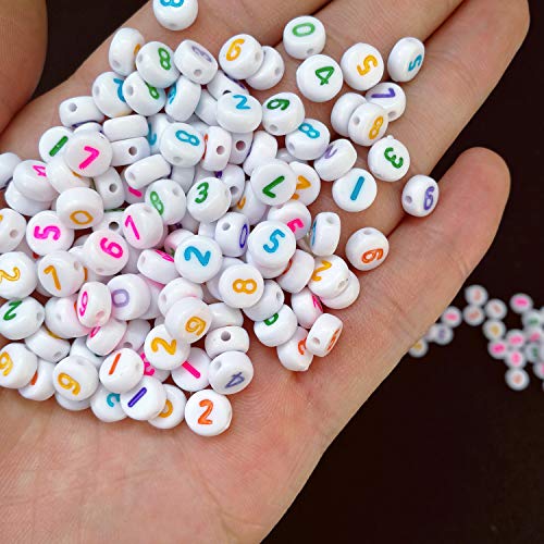 Image of Amaney 500pcs White Acrylic Colors Number Beads 7x4mm Mixed Number Beads Acrylic Plastic Round Shape Loose Beads