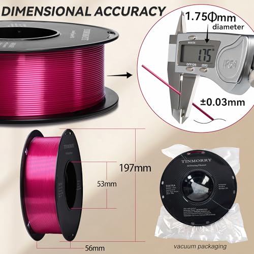 Image of PLA Filament 1.75mm, TINMORRY 3D Printer Filament, 1kg (2.2lbs), Compatible with Bambu FDM 3D Printer, Silk Rose Red