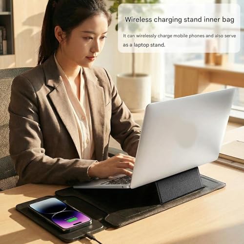 Estuche soporte de cuero para laptop con carga inalámbrica miniatura 5