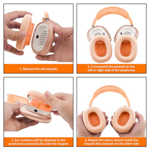 Image of Replacement Ear Cushions for Apple AirPods Max 1&2 Upgraded Memory Foam Pads with Durable Fabric,Sound Insulation and Noise Reduction,Strong Magnetic Fit,Sweat-Resistant,Breathable Comfor(Orange)